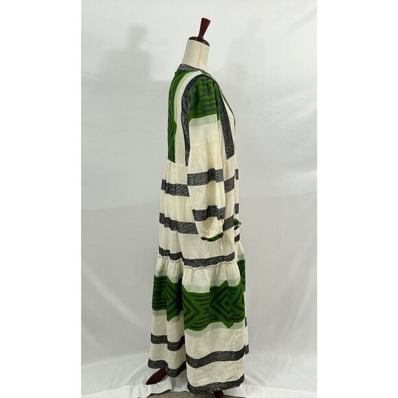 PEARL & CAVIAR Sz S/M Green Ivory Cotton Zakar Maxi Dress NWT - Picture 6 of 12